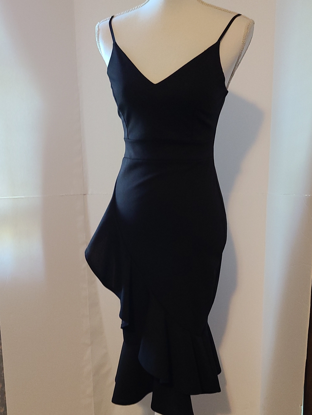Charlotte Russe Black Spaghetti-Strap Ruffle Midi Dress-size Small